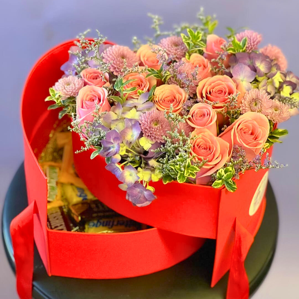 Double Layered Heart Shaped Flower/Gift Boxes with Plastic Liner - Size 9"x 8"x 6.5", Various Colors