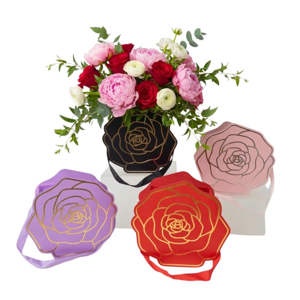 Case of 6, Rose Shaped Boxes, Various Colors W0006