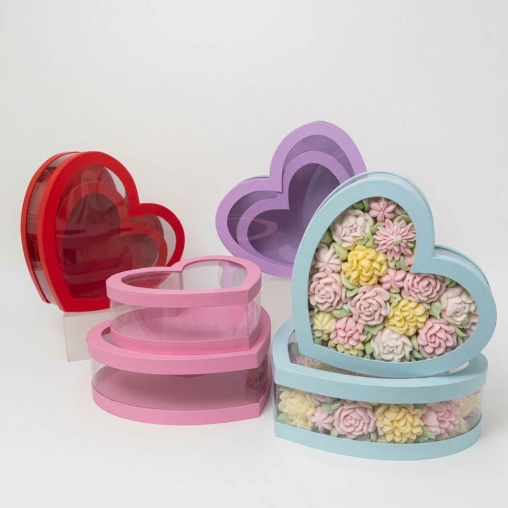 Set of 2 Heart Shaped Boxes with Clear Walls, Various Colors | W167