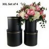 unikpackaging-flower-gift-box-florist-supplies-black-xxl-large-round-W9321B Lot of 4 sets - XXL Size Boxes - Set of 4, Black with Golden Rim | W9321B