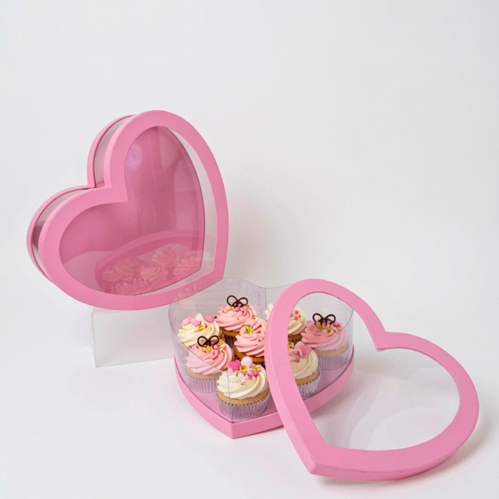 Set of 2 Heart Shaped Boxes with Clear Walls, Various Colors | W167