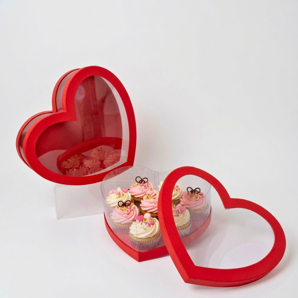 Set of 2 Heart Shaped Boxes with Clear Walls, Various Colors | W167