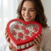 Set of 2 Heart Shaped Boxes with Clear Walls, Various Colors | W167