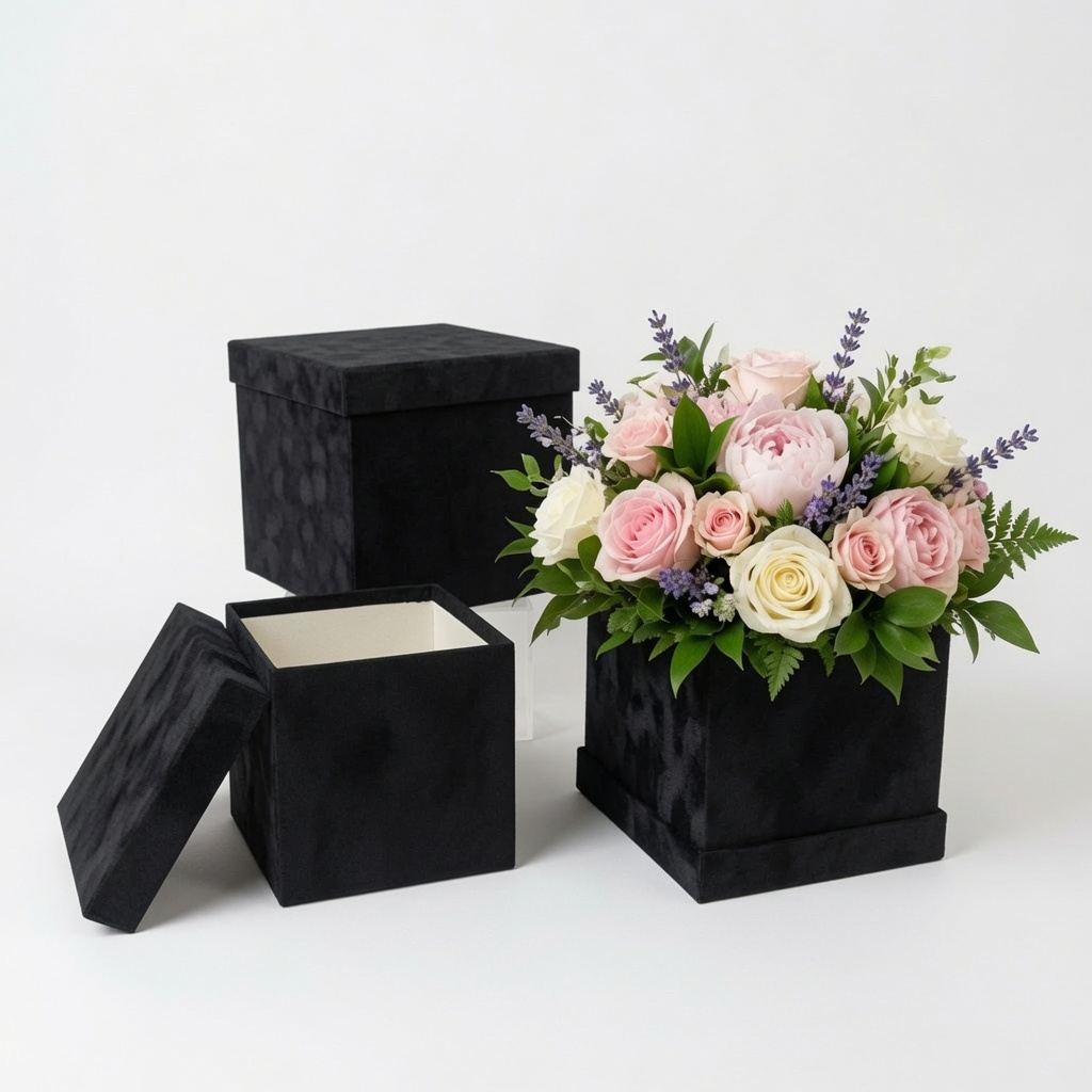Velvet Square Boxes, Set of 3, Various Colors | W764