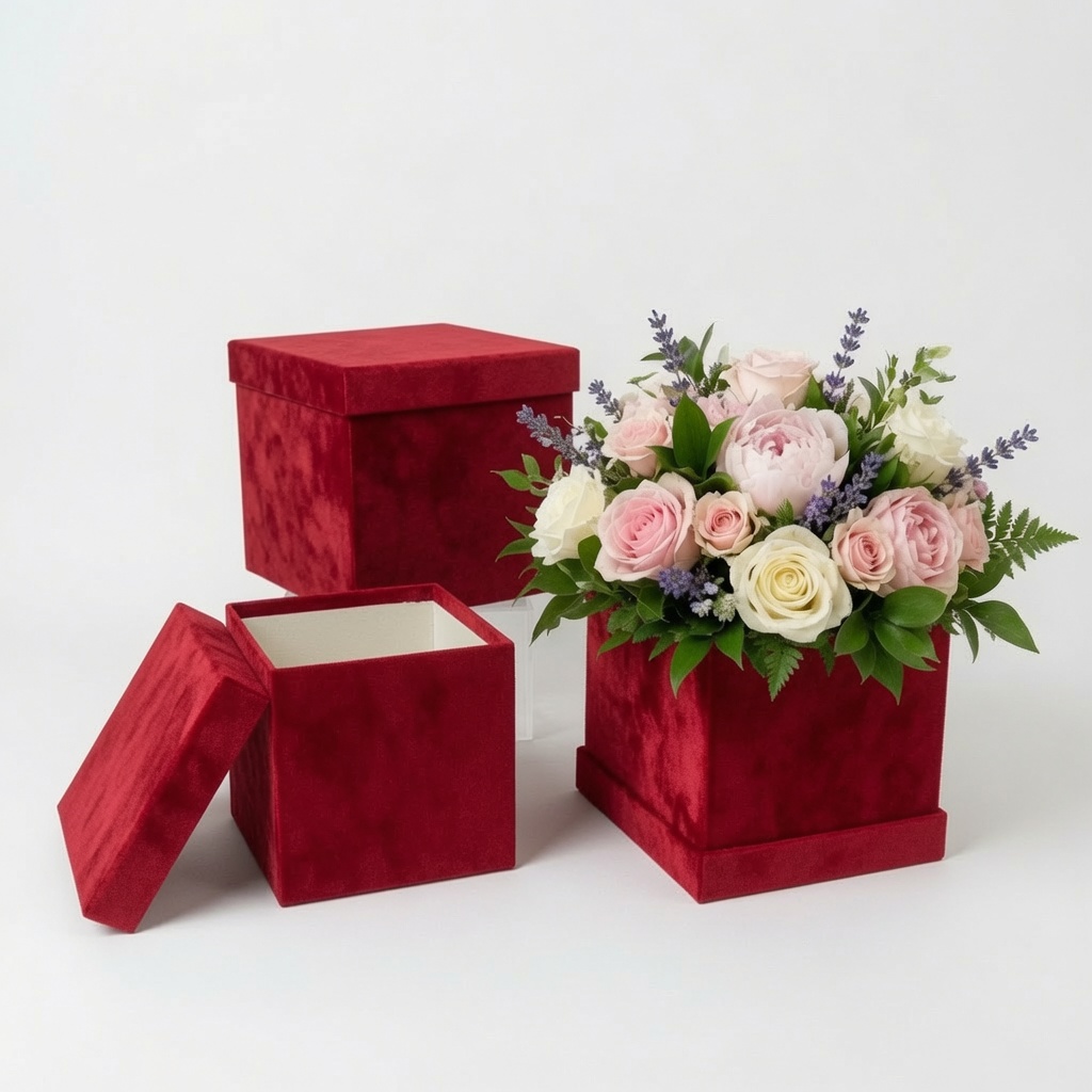 Velvet Square Boxes, Set of 3, Various Colors | W764