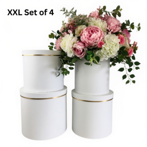 XXL Size Boxes - Set of 4, White with Golden Rim | W9320