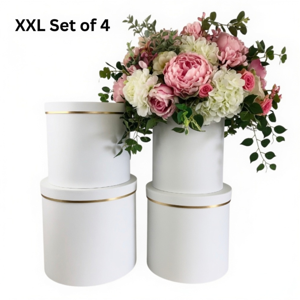 XXL Size Boxes - Set of 4, White with Golden Rim | W9320