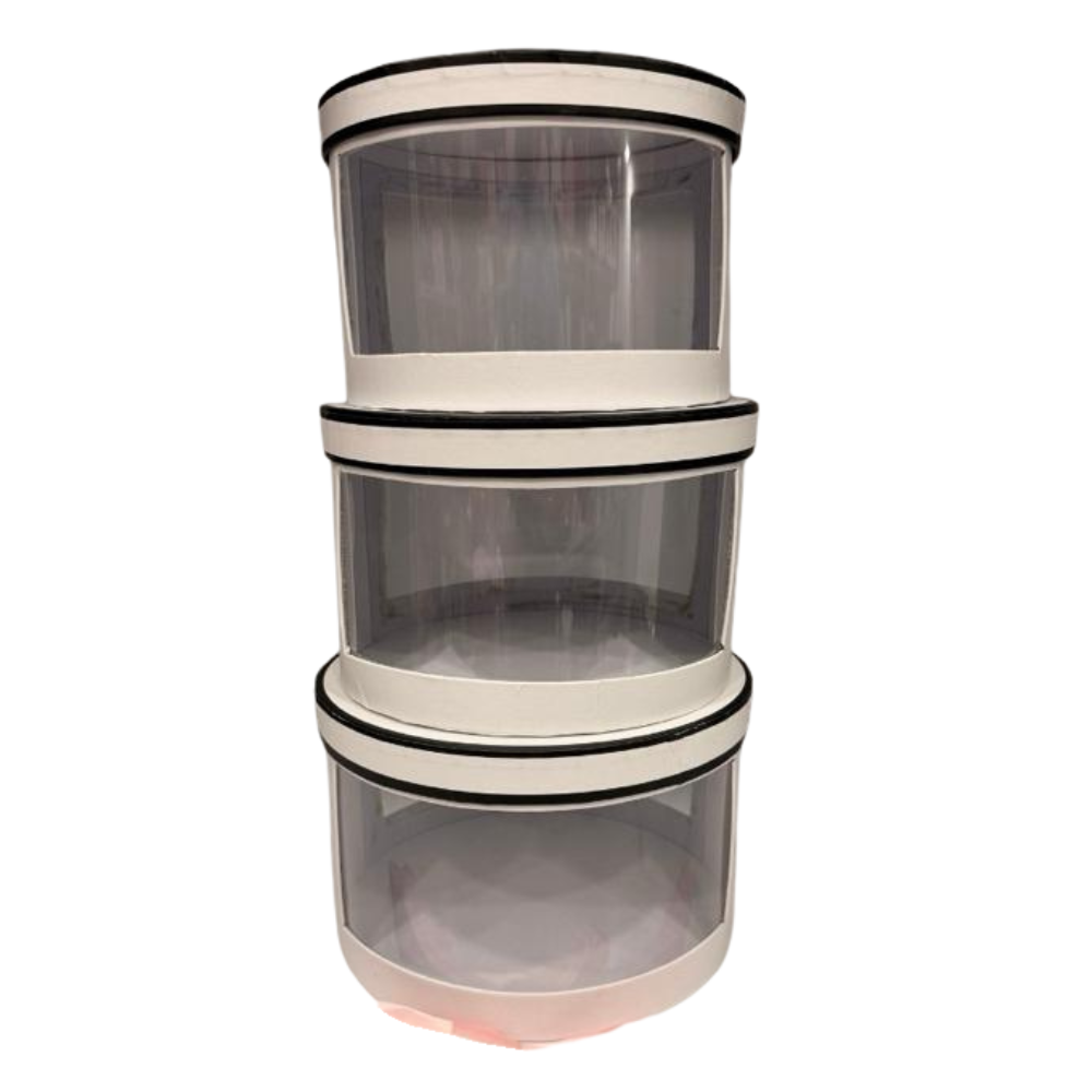 Round Flower Box Set of 3 with Clear Windows, Light-White Color, Elegant Design