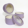 unikpackaging-flower-gift-boxes-zephyr-roses-round-lavender-w2005 Set of 3 Round Boxes with Clear Window Lids, Various Colors, W200