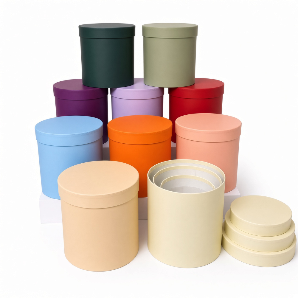 Round flower gift boxes with lids set of 3