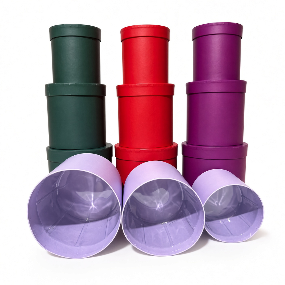 unikpackaging-round-flower-boxes-set-of-3-with-lids-W730-6 Set of 3 Nested Round Flower Gift Boxes with Lids & Plastic Liners | Florist Hat Boxes | W730