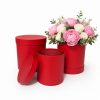 unikpackaging-round-flower-boxes-set-of-3-with-lids-W730-cherry-red Set of 3 Nested Round Flower Gift Boxes with Lids & Plastic Liners | Florist Hat Boxes | W730