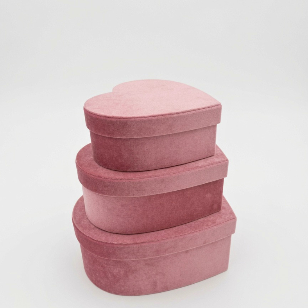 unikpackaging-velour-velvet-flower-gift-box-florist-supplies-W1456-1 Velour Set of 3 Heart Shaped Flower Gift Boxes, Various Colors | W145