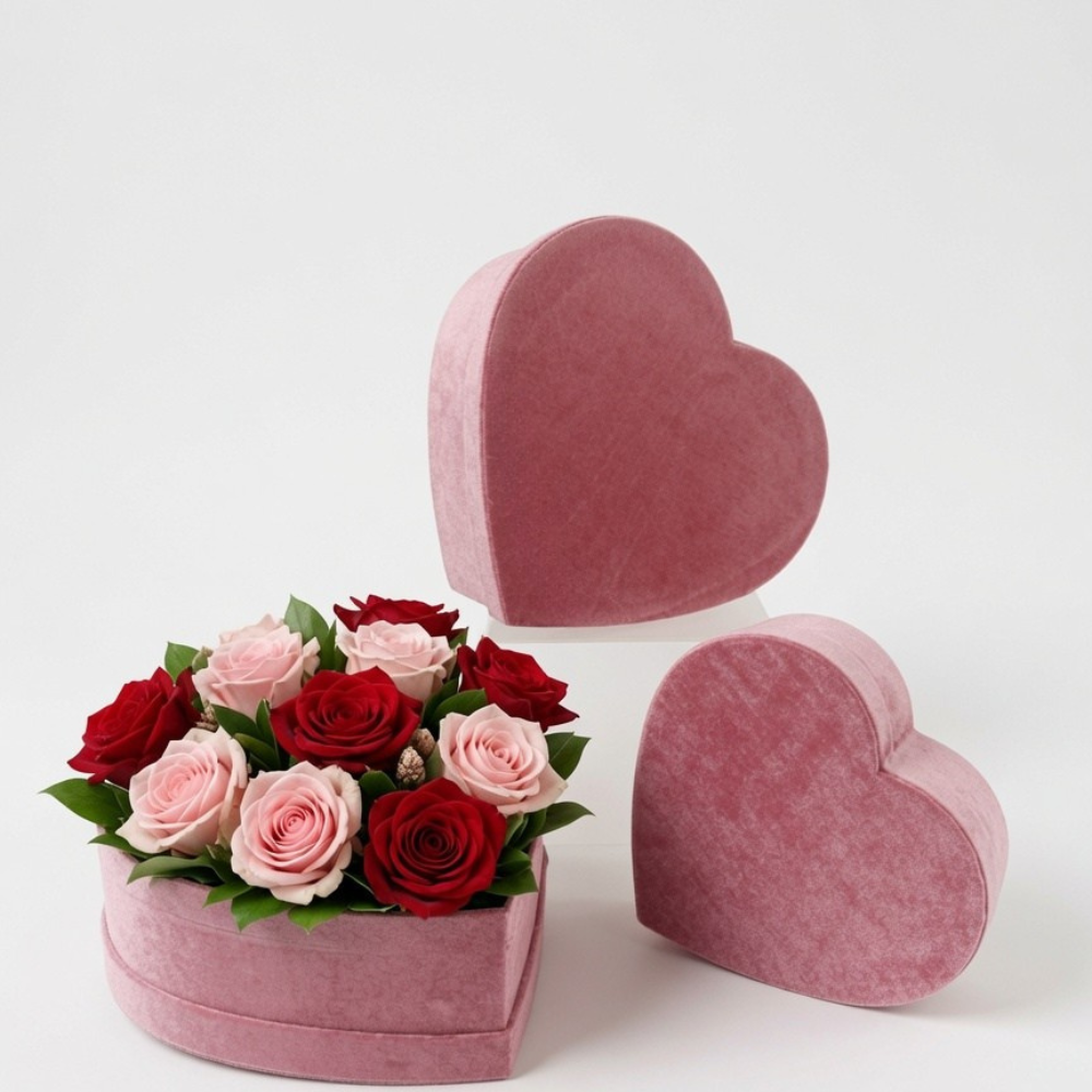 unikpackaging-velour-velvet-flower-gift-box-florist-supplies-W1456-2 Velour Set of 3 Heart Shaped Flower Gift Boxes, Various Colors | W145