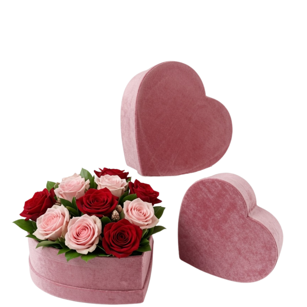 unikpackaging-velour-velvet-flower-gift-box-florist-supplies-W1456 Velour Set of 3 Heart Shaped Flower Gift Boxes, Various Colors | W145