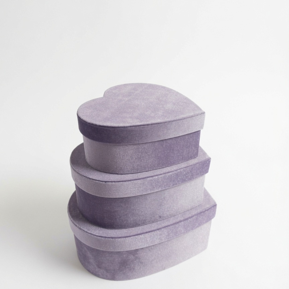 unikpackaging-velour-velvet-flower-gift-box-florist-supplies-W1459-lilac-1 Velour Set of 3 Heart Shaped Flower Gift Boxes, Various Colors | W145