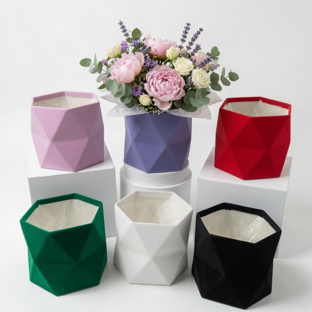 Soft Velvet Origami Style Box, Various Colors, 6.5" x 6" | W192