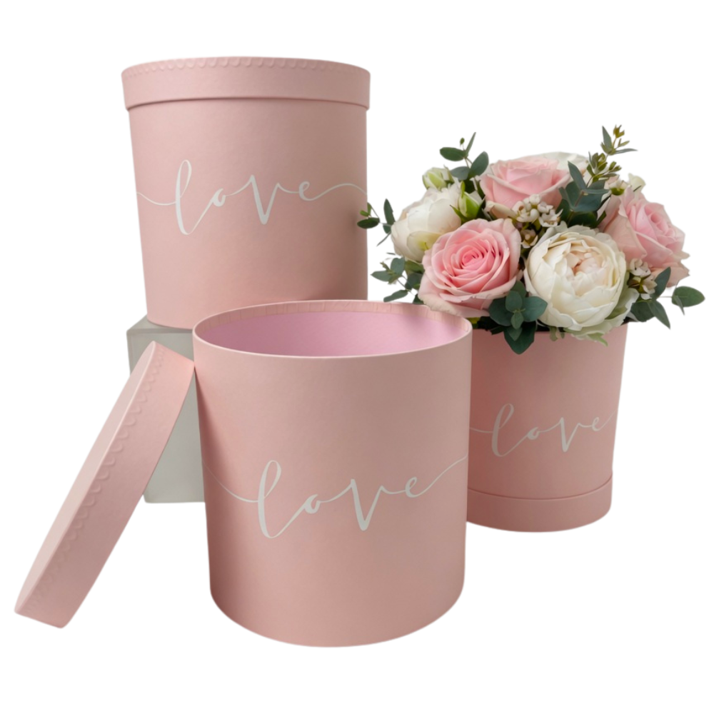 Set of 3, Cylinder Shaped Boxes, Love Design, Various Colors I W387-388