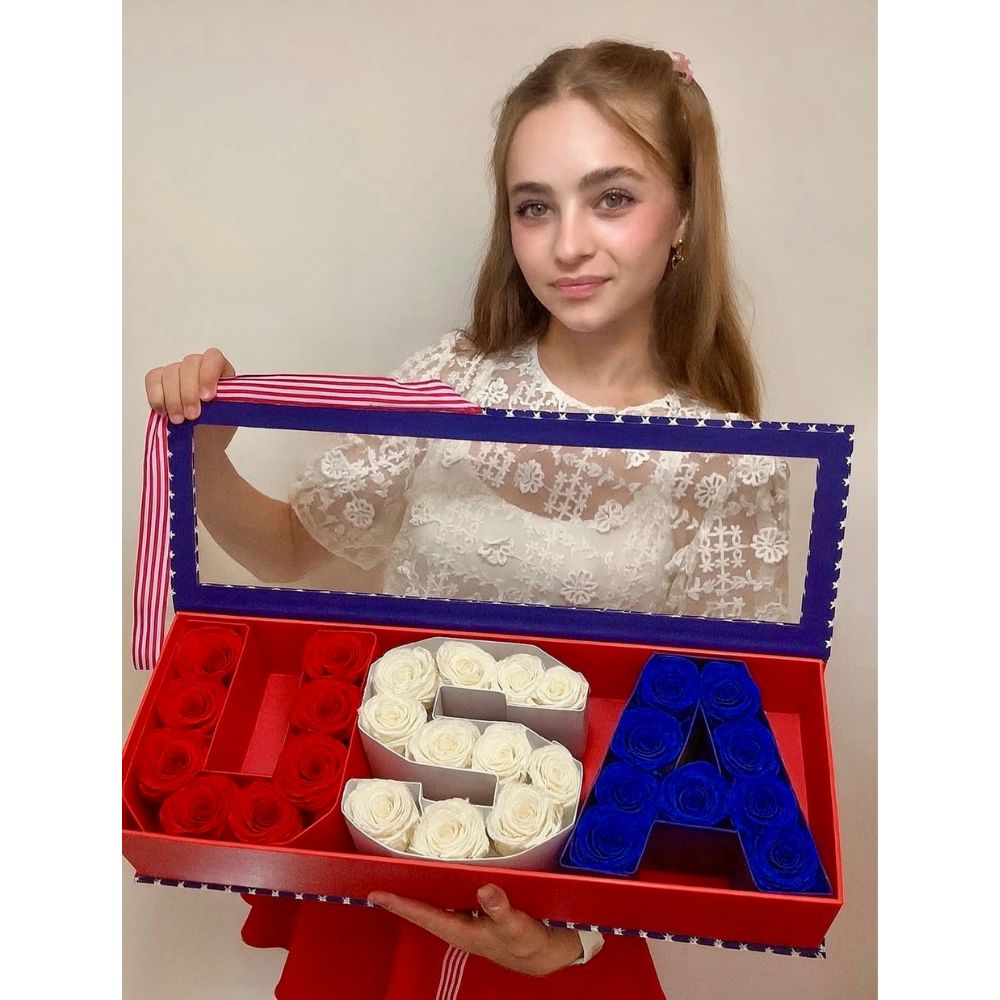 USA Letter-Shaped Flower Gift Box with Removable Letters & Plastic Liner