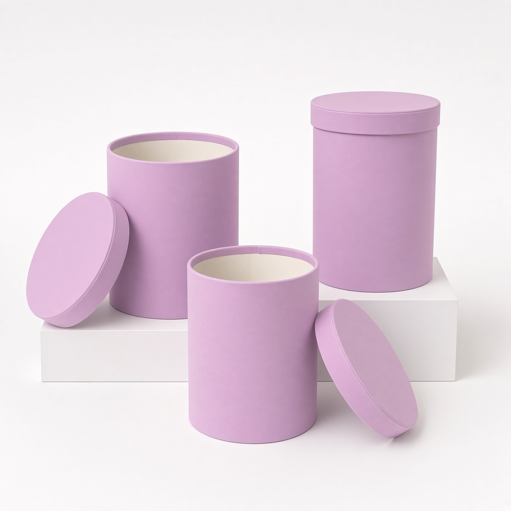 Pink tall velvet round flower hat boxes with lids, nested set of 3, W006 - W0065 Pink