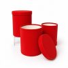 Red tall velvet round flower hat boxes with lids, nested set of 3, W006 - W0066 Red
