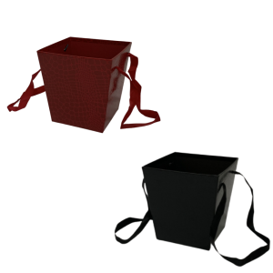 Pack of 3 pcs, Flower/Gift Boxes with Handles, Textured Black/Red | W133