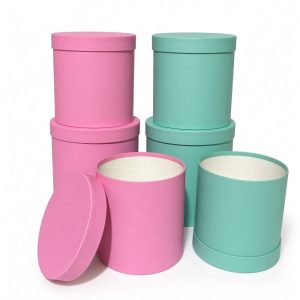 Hot Pink and Turquoise cylinder flower boxes with lids, nested set of 3, W262 - both colors