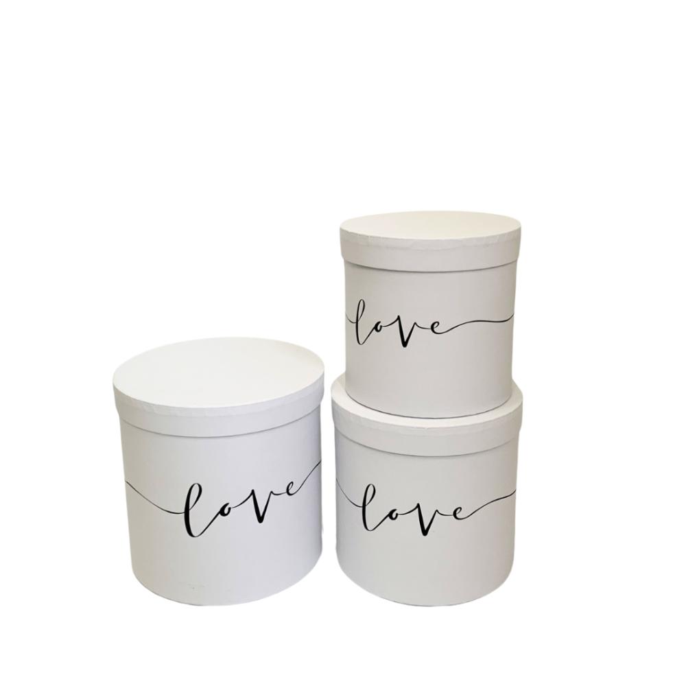 w3879-cajas-florales-white-boxes-for-flowers-round-box-cylinder-strawberries-valentines-gift-roses-florist-supplies-red-paper-carton-floral-red-arrangements-wholesale Set of 3, Cylinder Shaped Boxes, Love Design, Various Colors I W387-388