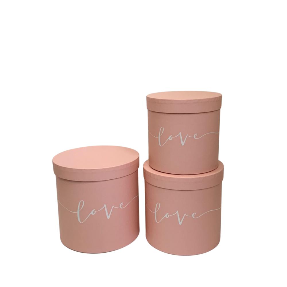 w3880-pink-cajas-florales-boxes-for-flowers-round-box-cylinder-strawberries-valentines-gift-roses-florist-supplies-red-paper-carton-floral-red-arrangements-wholesale Set of 3, Cylinder Shaped Boxes, Love Design, Various Colors I W387-388